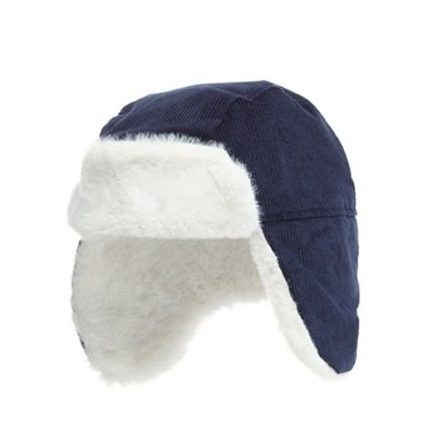 Baby boys' navy cord trapper hat